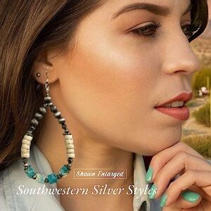 Turquoise Sea Sediment Navajo Pearls Inspired Style Sterling Silver Earrings